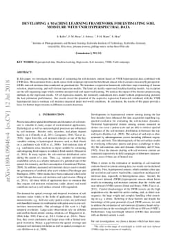 Developing a machine learning framework for estimating soil moisture
  with VNIR hyperspectral data