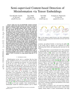 Semi-supervised Content-based Detection of Misinformation via Tensor
  Embeddings