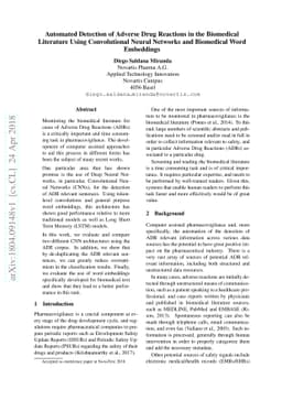 Automated Detection of Adverse Drug Reactions in the Biomedical
  Literature Using Convolutional Neural Networks and Biomedical Word Embeddings