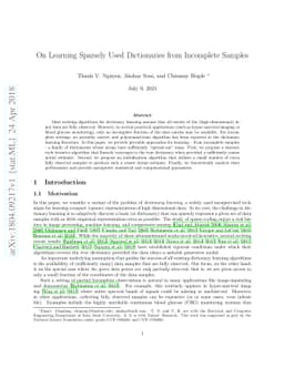 On Learning Sparsely Used Dictionaries from Incomplete Samples