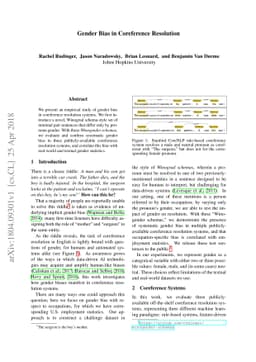 Gender Bias in Coreference Resolution