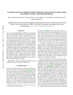Classification of auditory stimuli from EEG signals with a regulated
  recurrent neural network reservoir