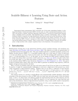 Scalable Bilinear $π$ Learning Using State and Action Features