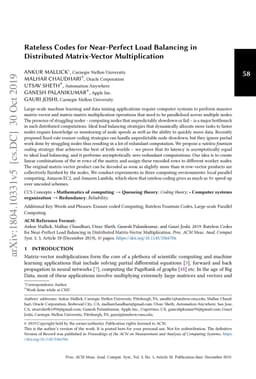Rateless Codes for Near-Perfect Load Balancing in Distributed
  Matrix-Vector Multiplication
