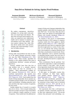 Data-Driven Methods for Solving Algebra Word Problems