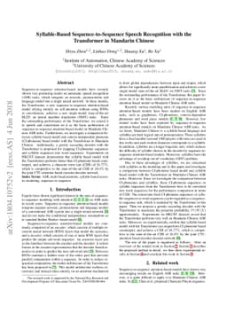 Syllable-Based Sequence-to-Sequence Speech Recognition with the
  Transformer in Mandarin Chinese