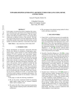 Towards Deeper Generative Architectures for GANs using Dense connections