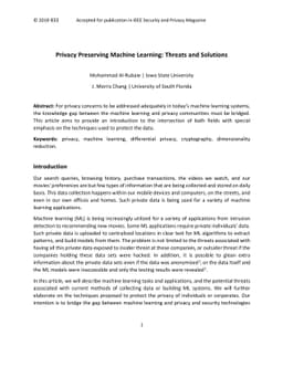 Privacy Preserving Machine Learning: Threats and Solutions
