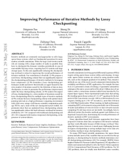 Improving Performance of Iterative Methods by Lossy Checkponting