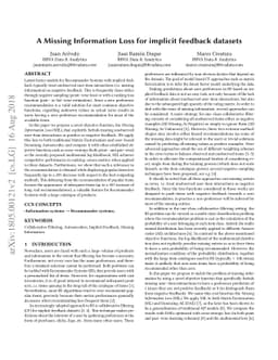 A Missing Information Loss function for implicit feedback datasets