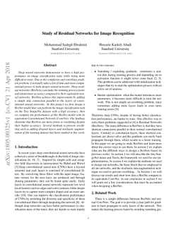 Study of Residual Networks for Image Recognition