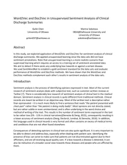 Word2Vec and Doc2Vec in Unsupervised Sentiment Analysis of Clinical
  Discharge Summaries