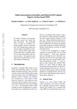 Multi-representation Ensembles and Delayed SGD Updates Improve
  Syntax-based NMT