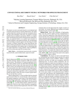 Convolutional-Recurrent Neural Networks for Speech Enhancement