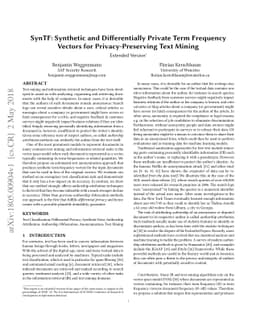 SynTF: Synthetic and Differentially Private Term Frequency Vectors for
  Privacy-Preserving Text Mining