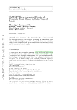 CLAUDETTE: an Automated Detector of Potentially Unfair Clauses in Online
  Terms of Service