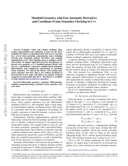 Manifold Geometry with Fast Automatic Derivatives and Coordinate Frame
  Semantics Checking in C++