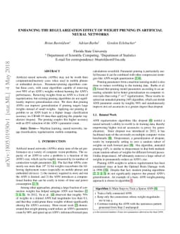 Enhancing the Regularization Effect of Weight Pruning in Artificial
  Neural Networks