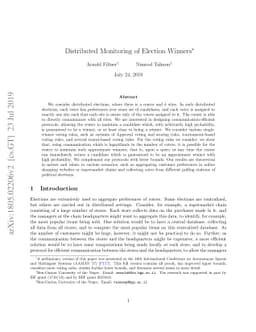 Distributed Monitoring of Election Winners