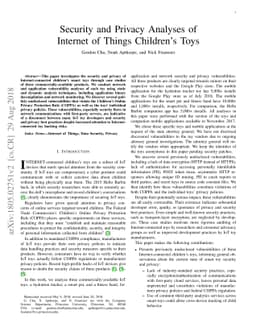 Security and Privacy Analyses of Internet of Things Children's Toys