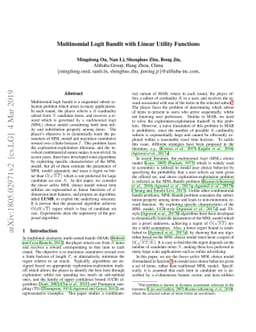 Multinomial Logit Bandit with Linear Utility Functions