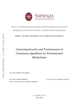 Assessing Security and Performances of Consensus algorithms for
  Permissioned Blockchains