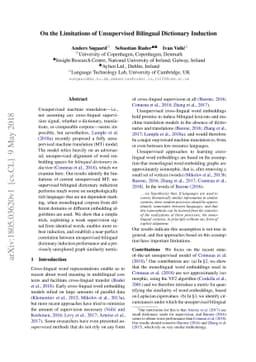 On the Limitations of Unsupervised Bilingual Dictionary Induction