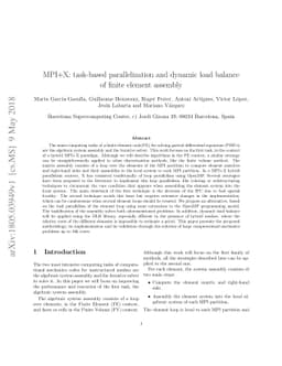 MPI+X: task-based parallelization and dynamic load balance of finite
  element assembly