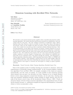 Monotone Learning with Rectified Wire Networks