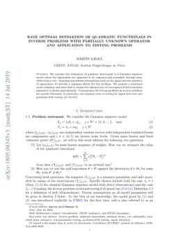 Rate optimal estimation of quadratic functionals in inverse problems
  with partially unknown operator and application to testing problems