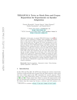 TED-LIUM 3: twice as much data and corpus repartition for experiments on
  speaker adaptation