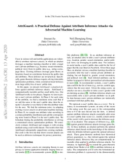 AttriGuard: A Practical Defense Against Attribute Inference Attacks via
  Adversarial Machine Learning