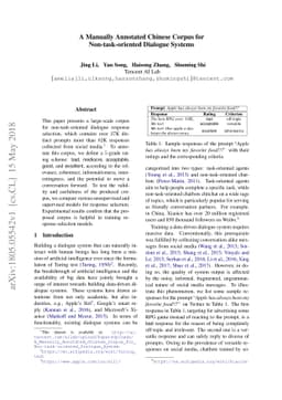 A Manually Annotated Chinese Corpus for Non-task-oriented Dialogue
  Systems