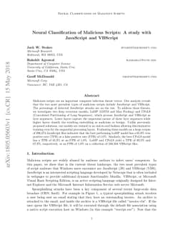 Neural Classification of Malicious Scripts: A study with JavaScript and
  VBScript