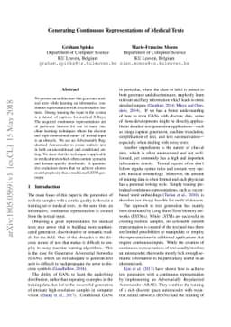 Generating Continuous Representations of Medical Texts