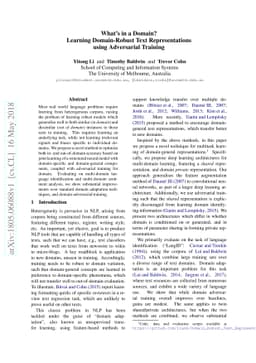 What's in a Domain? Learning Domain-Robust Text Representations using
  Adversarial Training