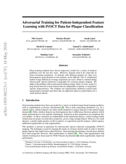 Adversarial Training for Patient-Independent Feature Learning with IVOCT
  Data for Plaque Classification