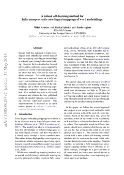 A robust self-learning method for fully unsupervised cross-lingual
  mappings of word embeddings
