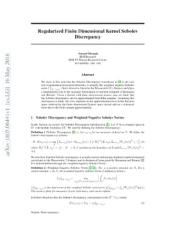 Regularized Finite Dimensional Kernel Sobolev Discrepancy