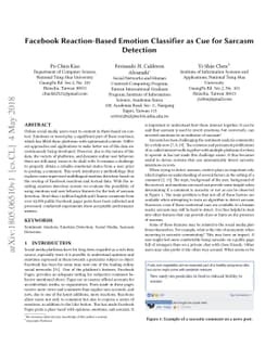 Facebook Reaction-Based Emotion Classifier as Cue for Sarcasm Detection