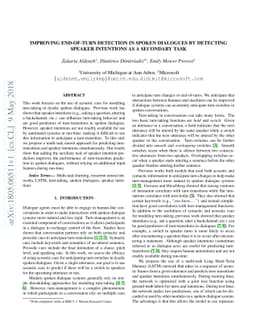 Improving End-of-turn Detection in Spoken Dialogues by Detecting Speaker
  Intentions as a Secondary Task