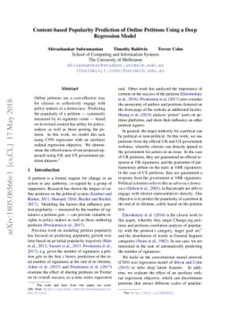 Content-based Popularity Prediction of Online Petitions Using a Deep
  Regression Model