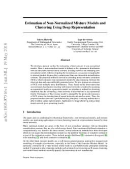Estimation of Non-Normalized Mixture Models and Clustering Using Deep
  Representation
