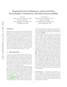 Regularized Loss Minimizers with Local Data Perturbation: Consistency
  and Data Irrecoverability