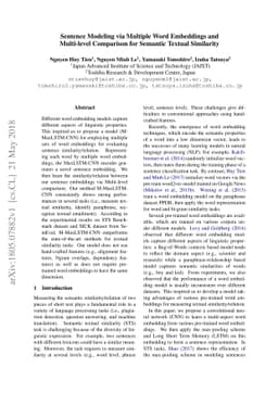 Sentence Modeling via Multiple Word Embeddings and Multi-level
  Comparison for Semantic Textual Similarity