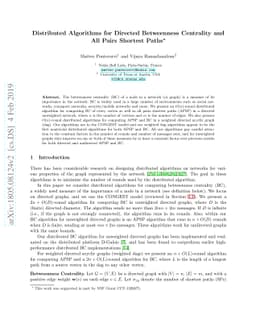 Distributed Algorithms for Directed Betweenness Centrality and All Pairs
  Shortest Paths