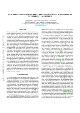 Generative timbre spaces: regularizing variational auto-encoders with
  perceptual metrics