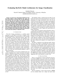 Evaluating ResNeXt Model Architecture for Image Classification
