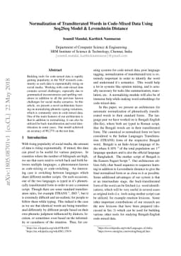 Normalization of Transliterated Words in Code-Mixed Data Using Seq2Seq
  Model & Levenshtein Distance