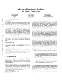 Adversarial Training of Word2Vec for Basket Completion